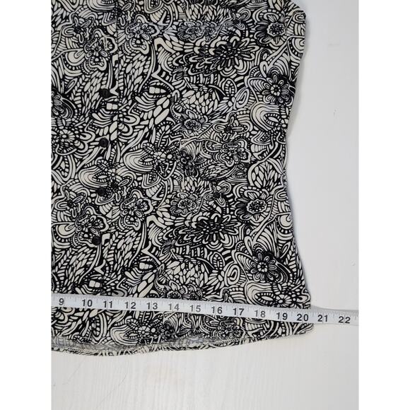 Tianello Womens XS Button Up Sleeveless Top Floral Black White Tencel Blouse - Picture 10 of 13